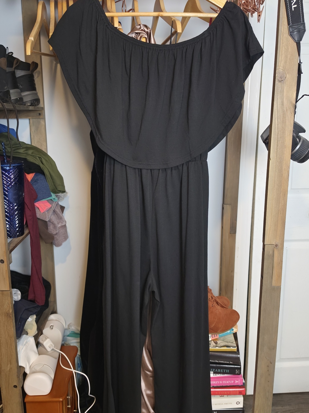 Black Off-Shoulder Wide Leg Jumpsuit